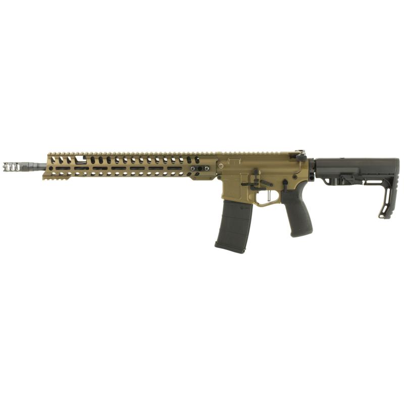 Renegade Plus, 223 Rem/556NATO, 16.5" Puritan Barrel with Mid-length Dictator, 1:8 Twist, Cerakote Burnt Bronze Finish, Mission First Tactical Grip and Stock, 30Rd, MLOK Renegade Rail, Triple Port Muzzle Brake, POF-USA 3.5lb Drop-in