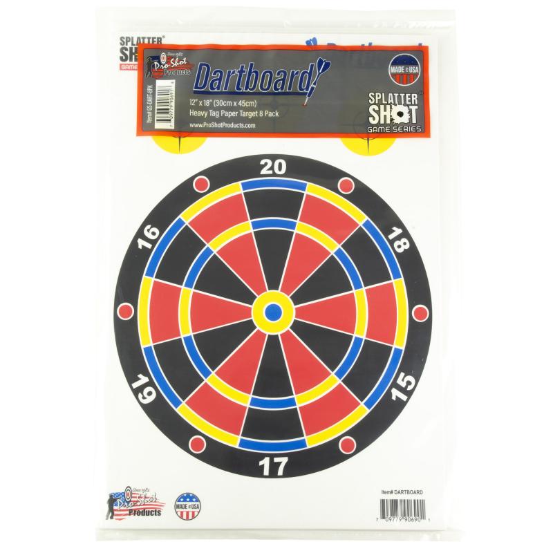 Splatter Shot, Game Series, Dart Board, 12"x18", 8 Pack, Multi Color GS-DART-8PK