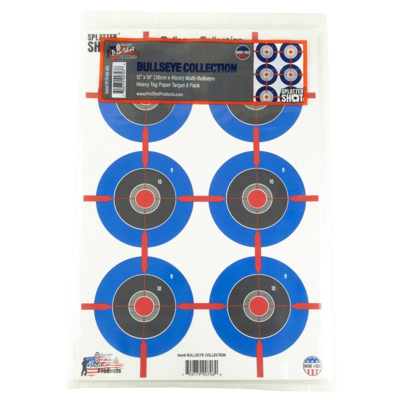Splatter Shot, Multi-Bullseye, 12"x18", 8 Pack, Multi Color SPLTR-MB-8PK