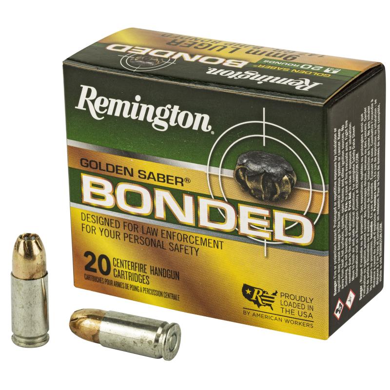 Golden Saber, 9MM Luger, 147 Grain, Brass Jacketed Hollow Point Bonded, 20 Round Box 29343