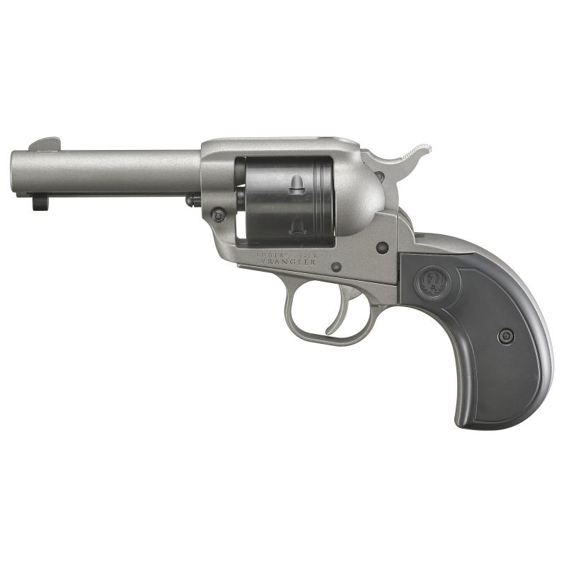 Wrangler Birdshead, Single Action Only, Revolver, 22LR, 3.75" Barrel, Aluminum Alloy, Cerakote Finish, Silver, Birdshead Synthetic Grips, Integral Notch Rear Sight/Blade Front Sight, Transfer Bar Safety, 6 Rounds, NOT AVAILABLE FOR TRANSFER IN MN