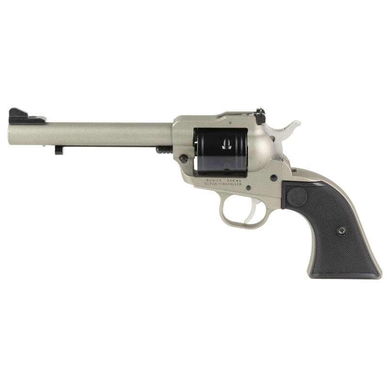 Super Wrangler Revolver | 22 LR/22 WMR, 5.5" Barrel, Cerakote Finish, Silver, Synthetic Grips, Adjustable Sights, 6 Rounds, 2 Cylinders, (1)-22WMR and (1)-22LR, Single Action Model 2033