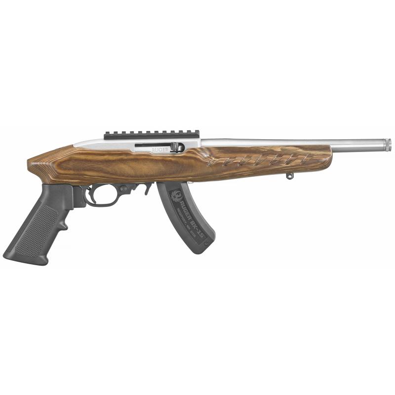 22 Charger Standard .22 Long Rifle 10 Inch Threaded Barrel (1/2-28) Stainless Steel Finish Picatinny Rail Brown Laminate Stock A2-Style Pistol Grip BX-15 Magazine 15 Round - AcuSport Exclusive!