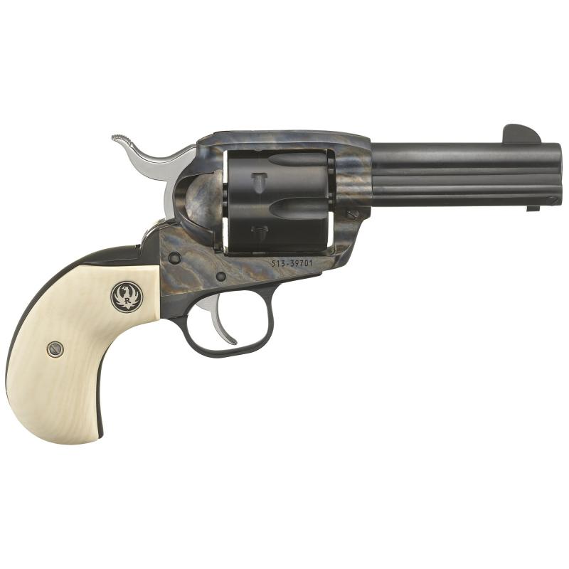 Vaquero, Revolver, Single Action, 357 Magnum, 3.75, Steel Frame, Case Hardened Finish, Ivorylite Birdshead Grip, 6 Round 05165