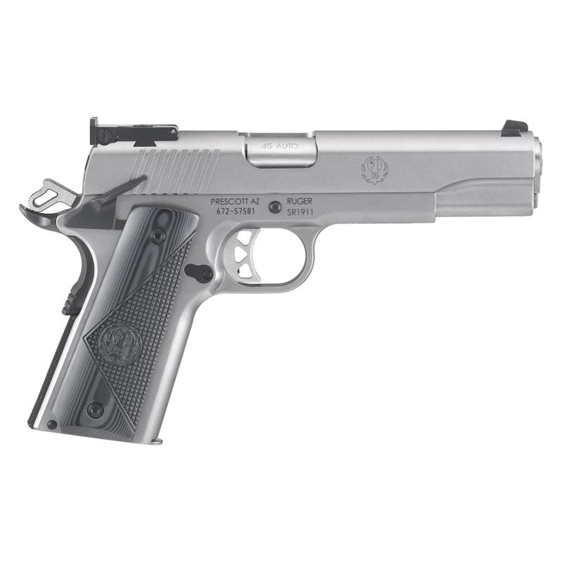 SR1911 Target .45 ACP 5 Inch Barrel Low-Glare Stainless Finish Bomar-Style Adjustable Sights Deluxe Checkered G-10 Grips 8 Round
