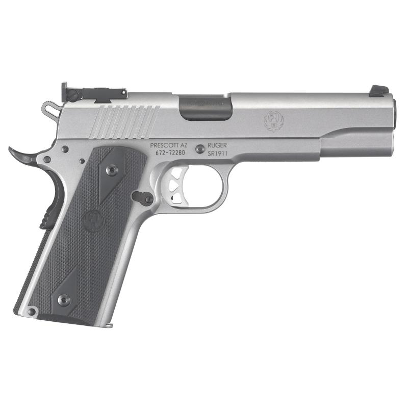 SR1911 Target 10mm 5 Inch Barrel Low-Glare Stainless Finish Bomar-Style Adjustable Sights Black Rubberized Grips 8 Round
