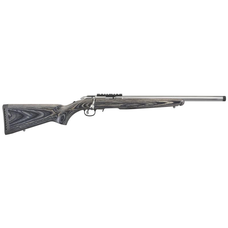 American Rimfire Target, Bolt-Action Rifle, 17 HMR, 18" Threaded Barrel, 1/2x28 Thread Pitch, Satin Stainless Steel Finish, Black Laminated Stock, Factory-Installed One-Piece Scope Base, 9Rd 8369