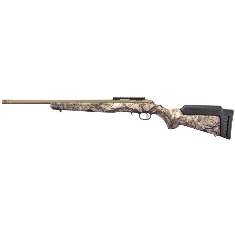 American Rimfire Standard, Bolt Action Rifle, 17 HMR, 18" Cold Hammer Forged Barrel, Threaded, 1:9 Twist, Camo Synthetic Stock, Bronze Cerakote Finish, Right Hand, 1 Mag, 9Rd, Factory Installed Scope Rail, Weighs 5.9lbs 8374