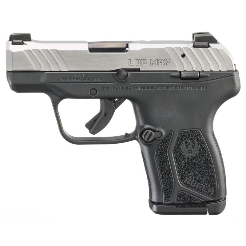 LCP MAX, Double Action Only, Semi-automatic, Polymer Frame Pistol, Compact, 380ACP, 2.8" Barrel, Matte Stainless Finish with Polished Sides, Black Frame, Tritium Front Sight with White Outline and Drift Adjustable Rear Sight, Integrated Trigger Safety, 1