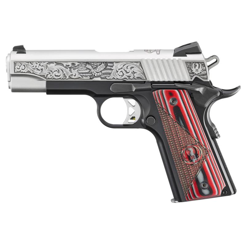 SR1911, Red Barn Street Edition, Semi-automatic, Metal Frame Pistol, 45 ACP, 4.25" Barrel, Aluminum Frame, Anodized Frame and Low-Glare Stainless Slide, Black Frame with Engraved Silver Slide, Red/Black/Gray G10 Grips, Drift Adjustable Novak 3 Dot Sights