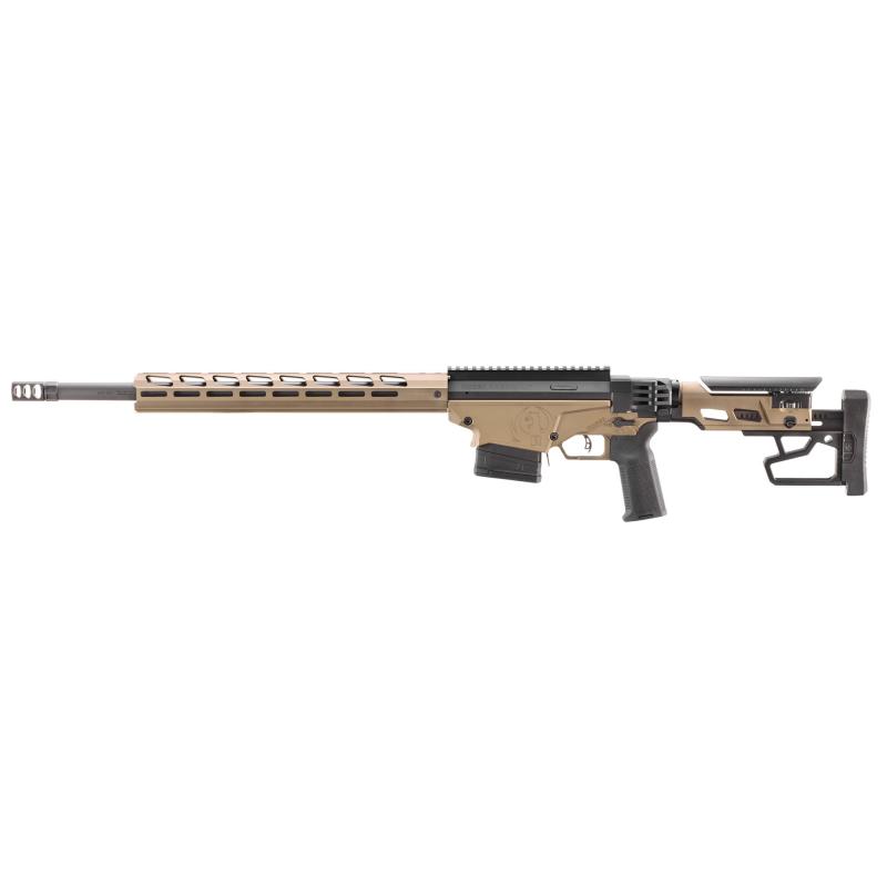 Precision Rifle, Bolt Action Rifle, 308 Winchester, 20" Heavy Contour Barrel, Threaded 5/8X24, Ruger Hybrid Muzzle Brake, Cerakote Finish, Black and Bronze, Magpul MOE-K2-XL Grip, Adjustable Trigger, M-LOK Handguard, Folding Adjustable Stock, 10 Rounds,