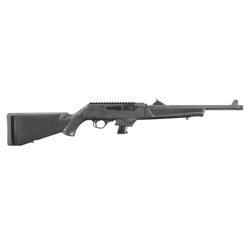 Pistol Caliber Carbine, Semi-automatic, Rifle, 9MM, 16.12" Heavy Barrel FLuted and Threaded Barrel, Black Finish, Synthetic Stock, 10Rd, Takedown, Adjustable Ghost Ring Rear Sight and Protected Blade Front Sight 19102