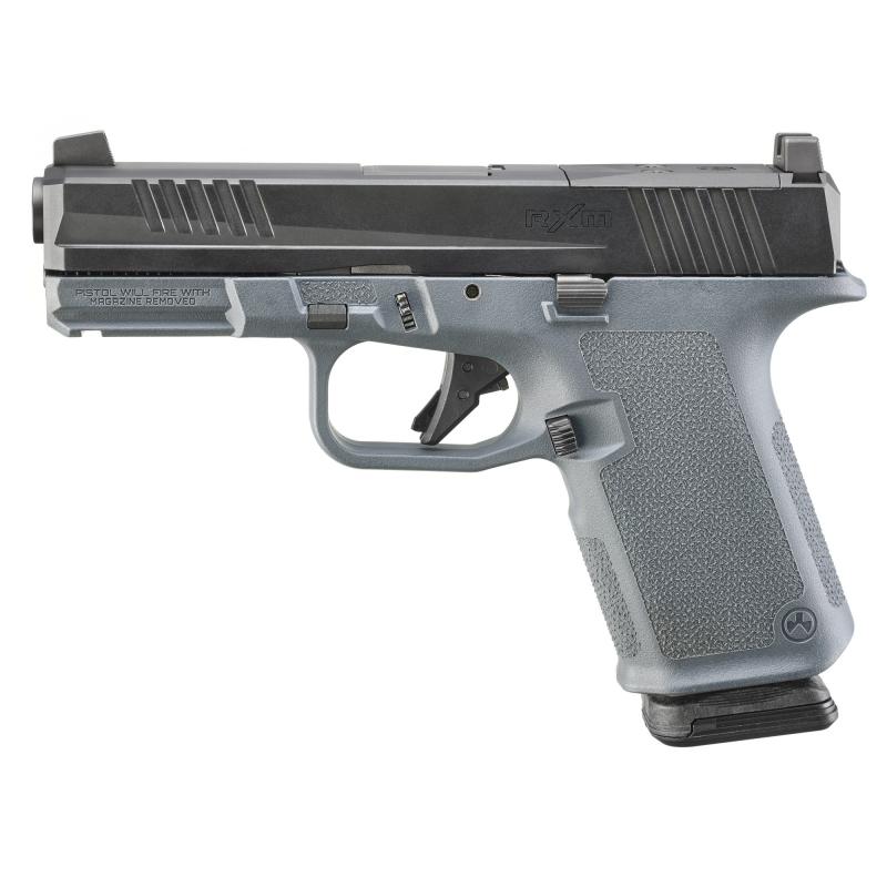 RXM, Striker Fired, Semi-automatic, Polymer Frame Pistol, Full Size, 9MM, 4" Barrel, Nitride Finish, Black Slide, Magpul EHG Gray Frame, Optics Ready, Front Night Sight, 10 Rounds, 2 Magpul PMAG GL19 Magazines 19401