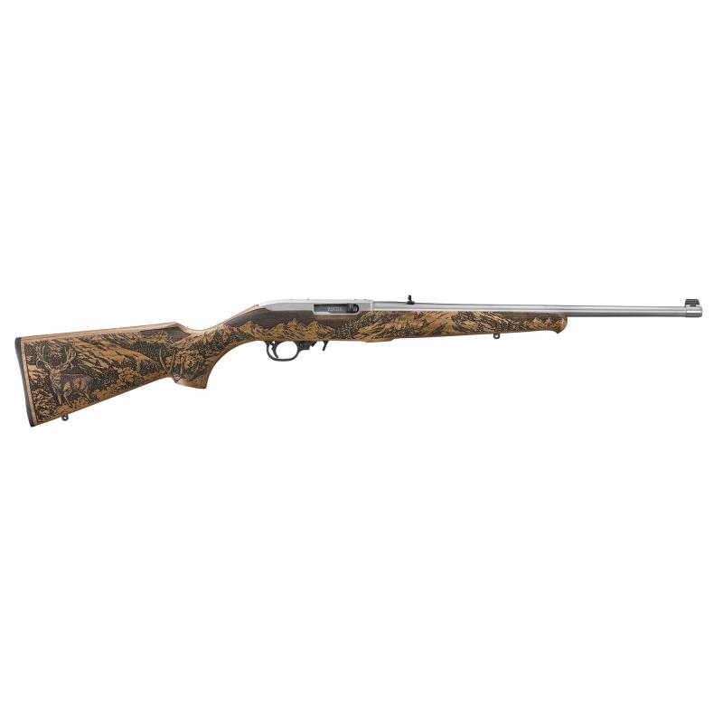 10/22, Mule Deer Foundation, TALO, Semi-automatic Rifle, 22 LR, 18.5" Barrel, Satin Stainless Finish, Mule Deer Engraved Walnut Stock, Gold Bead Front Sight, 10 Rounds, 1 Magazine 31188