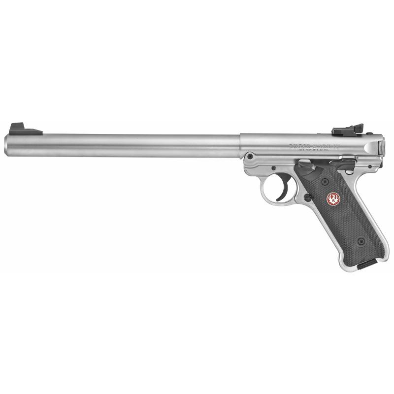 Mark IV Target, Semi-automatic, 22LR, 10" Bull Barrel, Steel Frame, Stainless Finish, Checkered Synthetic Grips, 10Rd, Adjustable Rear Sight 40174