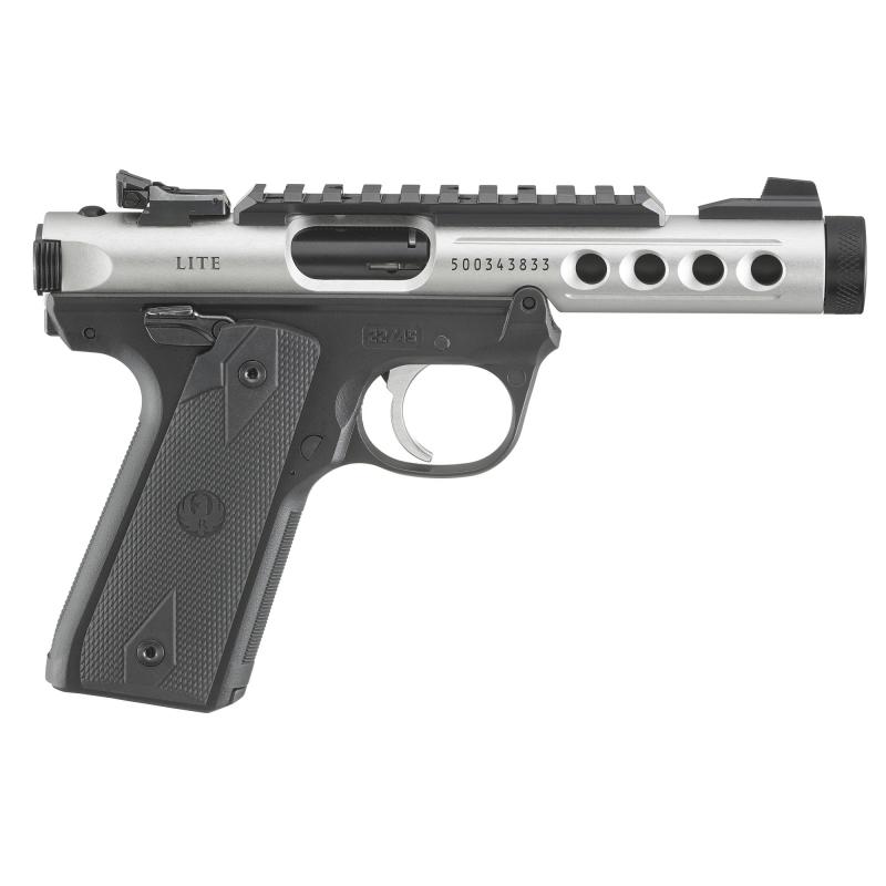 Mark IV 22/45 Lite| 22LR, 4.4" Threaded Barrel, Polymer Frame, Silver Finish, Checkered Grips, Two 10Rd Magazines, Adjustable Rear Sight 43945