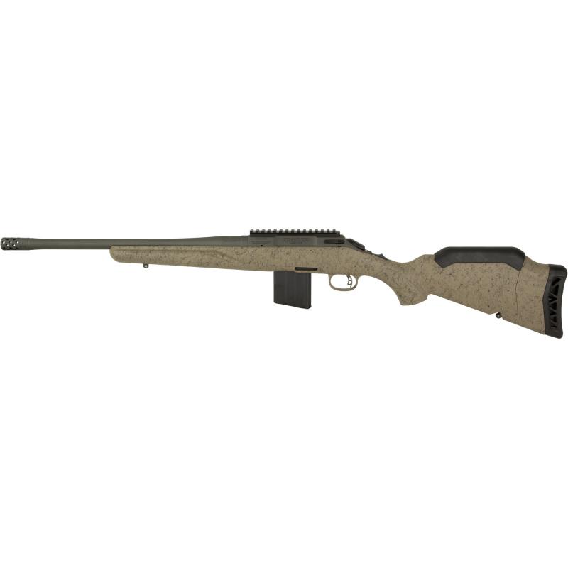 American Rifle Ranch, Generation II, Bolt Action Rifle, 400 Legend, 16.1" Spiral Fluted Barrel, 1:16Twist, Threaded 11/16"-24, Muzzle Brake, Cerakote Finish, Cobalt, Flat Dark Earth Splatter Synthetic Stock, Manual Safety, Picatinny Rail, 5 Rounds, 1 Mag