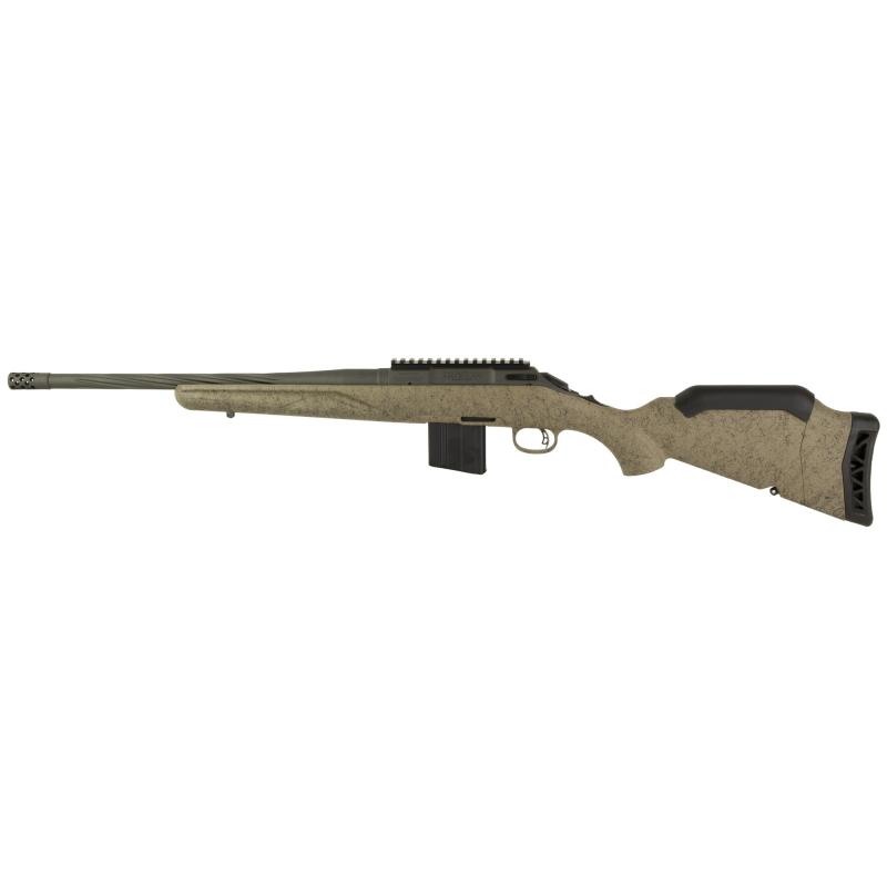 American Rifle Ranch, Generation II, Bolt Action Rifle, 22 ARC, 16.1" Spiral Fluted Barrel, 1:7 Twist, Threaded 1/2"-28, Muzzle Brake, Cerakote Finish, Cobalt, Flat Dark Earth Splatter Synthetic Stock, Manual Safety, Picatinny Rail, 10 Rounds, 1 Magazine