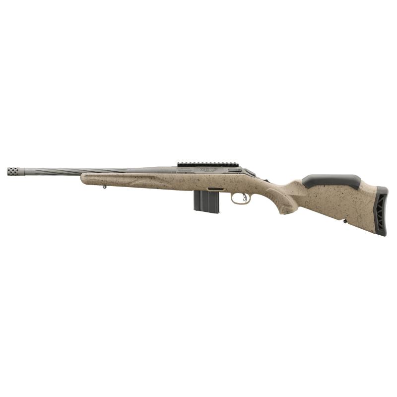 American Rifle Ranch, Generation II, Bolt Action Rifle, 308 Winchester, 16.1" Spiral Fluted Barrel, 1:10 Twist, Threaded 5/8"-24, Muzzle Brake, Cerakote Finish, Cobalt, Flat Dark Earth Splatter Synthetic Stock, Manual Safety, Picatinny Rail, 3 Rounds, 1