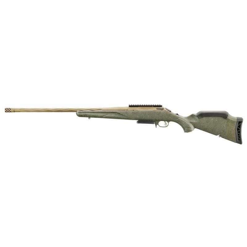 American Generation II, Predator, Bolt Action Rifle, 270 Winchester, 22" Spiral Fluted Barrel, 1:10 Twist, Threaded 5/8"-24, Muzzle Brake, Cerakote Finish, Burnt Bronze, Green Splatter Synthetic Stock, Manual Safety, Picatinny Rail, 4 Rounds, 1 Magazine