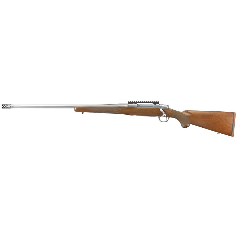 Hawkeye Hunter, Bolt Action Rifle, 300 Winchester Magnum, 24" Free Floated Cold Hammer Forged Barrel, 5/8X24 Threads, Satin Stainless Finish, Walnut Stock, Left Hand, LC6 Trigger, 3Rd 57121