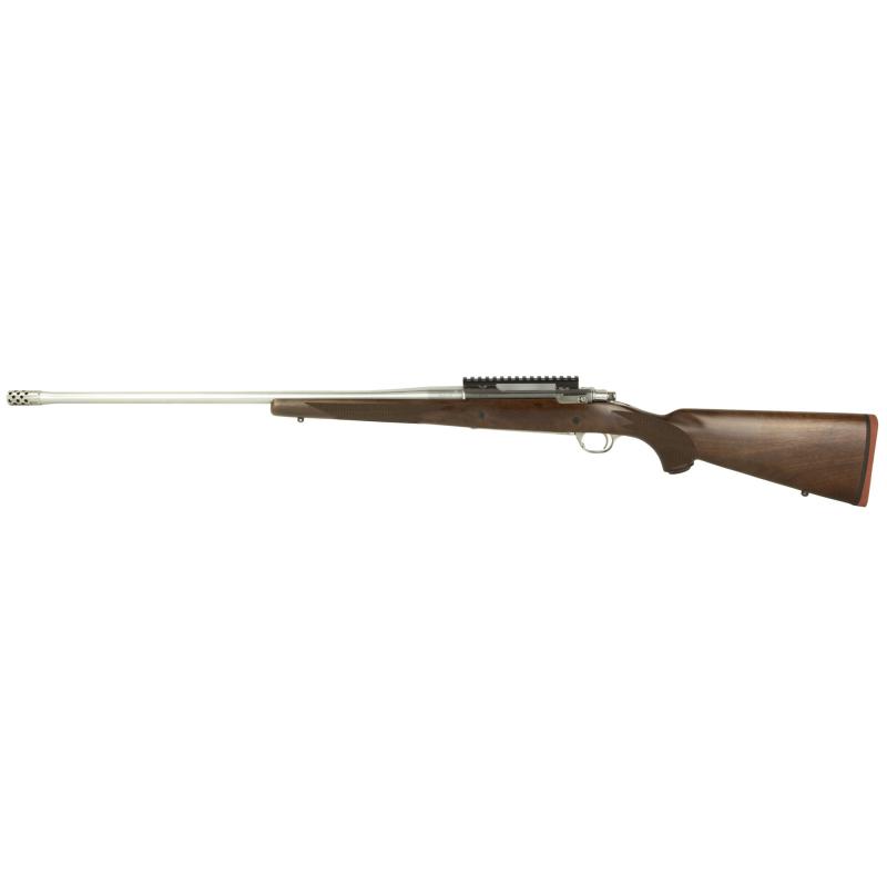 Hawkeye Hunter, Bolt Action Rifle, 7MM PRC, 24" Free Floated Cold Hammer Forged Barrel, 5/8X24 Threads, Radial Port Muzzle Break, Satin Stainless Finish, Walnut Stock, LC6 Trigger, Picatinny Rail, 3 Rounds 57144