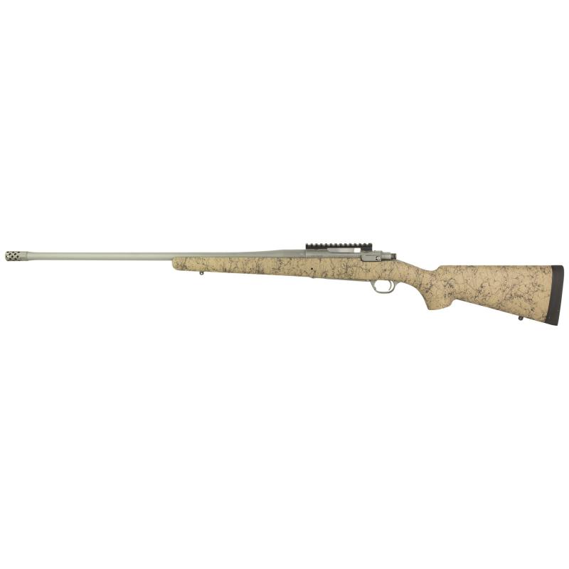 Hawkeye, FTW Hunter, Bolt Action Rifle, 6.5 PRC, 24" Cold Hammer Forged Barrel, Threaded 5/8x24, Ruger Muzzle Brake System, Matte Stainless Finish, Silver, LC6 Trigger, 20 MOA Picatinny Rail, Pro Series HS Precision Tan/Black Synthetic Speckled Stock, Si