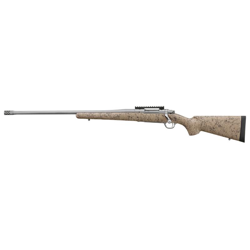 Hawkeye, FTW Hunter, Bolt Action Rifle, 6.5PRC, 24" Cold Hammer Forged Barrel, Threaded 5/8x24, Ruger Muzzle Brake System, Matte Stainless Finish, Silver, LC6 Trigger, 20 MOA Picatinny Rail, Pro Series HS Precision Tan/Black Synthetic Speckled Stock, 4 R