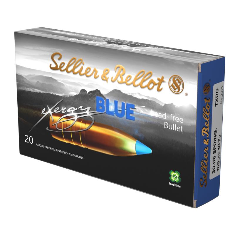 Exergy Blue Bullet, Rifle Ammunition, 30-06 Springfield, 165 Grains, Lead Free Tipped Boat Tail, 20 Rounds per Box, 240 Rounds per Case SB3006XA