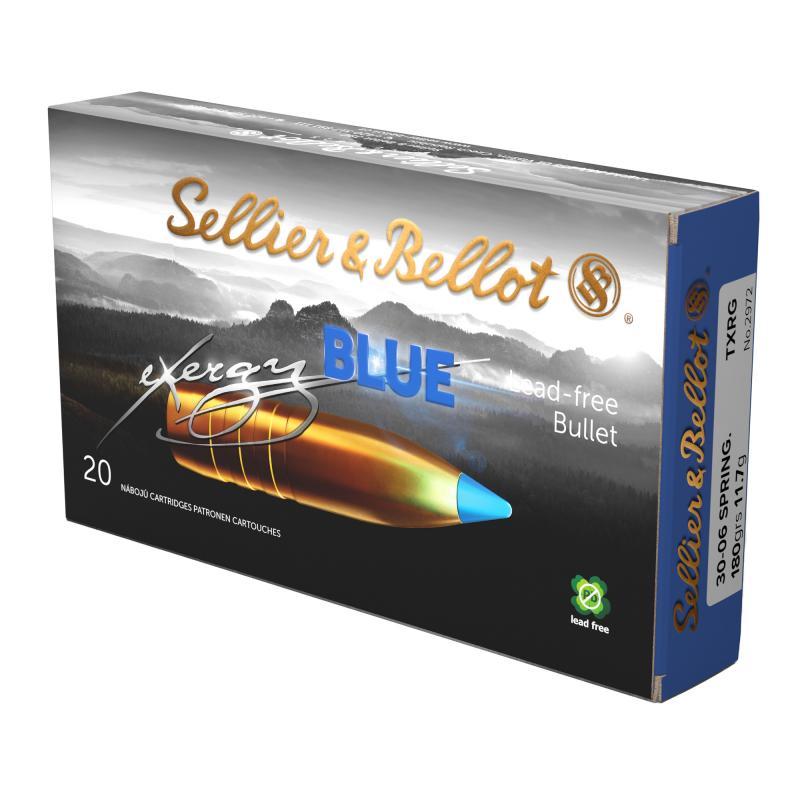 Exergy Blue Bullet, Rifle Ammunition, 30-06 Springfield, 180 Grains, Lead Free Tipped Boat Tail, 20 Rounds per Box, 240 Rounds per Case SB3006XB