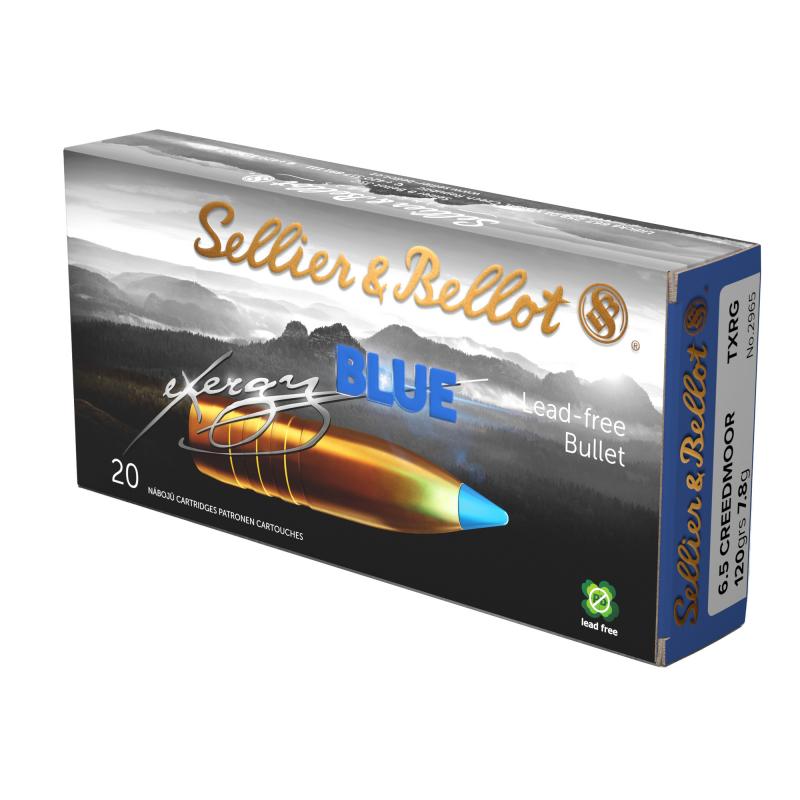Exergy Blue Bullet, Rifle Ammunition, 6.5 Creedmoor, 120 Grains, Lead Free Tipped Boat Tail, 20 Rounds per Box, 240 Rounds per Case SB65XA