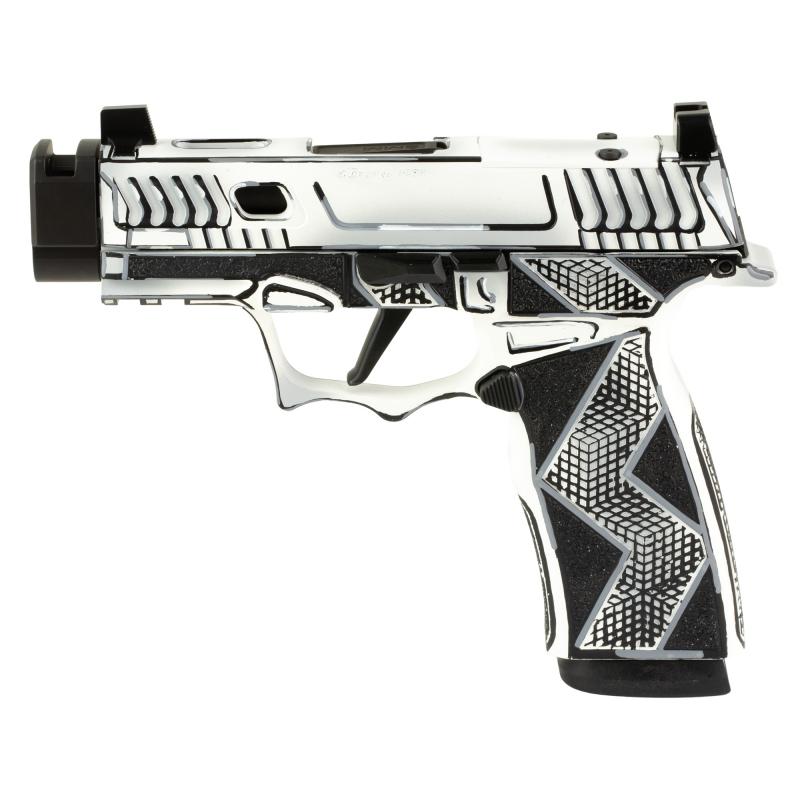 P365X Komodo Anime, Striker Fired, Semi-automatic, 9MM, 3.1" Zaffiri Threadless Comp Barrel, Optic Ready, Komodo Aluminum Grip Module, Cerakote Finish , White, 17 Rounds, 2 Magazines 300-252-0408-11