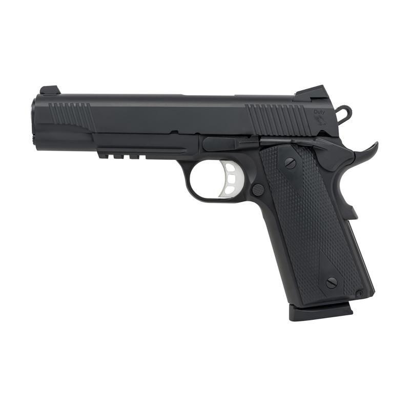 1911 Duty, B45R, Single Action Only, Semi-automatic, Metal Frame Pistol, Full Size, 45 ACP, 5" Barrel, Carbon Steel Frame, Cerakote Finish, Black, Rubber Grips, Novak Style 3-Dot Sights, Accessory Rail, 8 Rounds, 2 Magazines 10100529