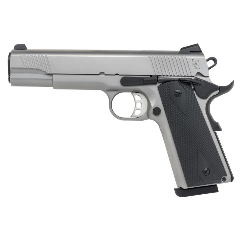 1911 Duty, SS45, Single Action Only, Semi-automatic, Metal Frame Pistol, Full Size, 45ACP, 5" Barrel, Stainless Steel Frame, Stainless Steel Finish, Silver, Rubber Grips, Novak Style 3-Dot Sights, 8 Rounds, 2 Magazines 10100532