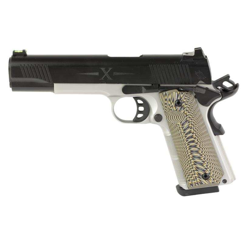1911 D10, Single Action Only, Semi-automatic, Metal Frame Pistol, Full-Size, 10MM, 5" Barrel, Carbon Steel Frame, Cerakote Finish, Black Slide, Stainless Steel Frame, G10 Grips, Ambidextrous Safety, Fiber Optic Front Sight, 8 Rounds, 2 Magazines 10100803