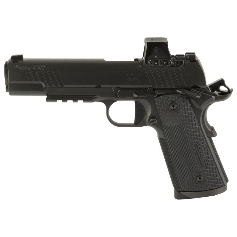 1911 X Series | 45 ACP, 5" Barrel, DLC Finish, Black, Sig Sauer ROMEO-X Red Dot Sight, LOK Grips G10 Grips, P-Series XRay3 Day/Night Sights, Ambidextrous Safety, 8 Rounds, 2 Magazines 1911XR-45-BXR3-RXX Single Action Only, Semi-automatic, Full Size