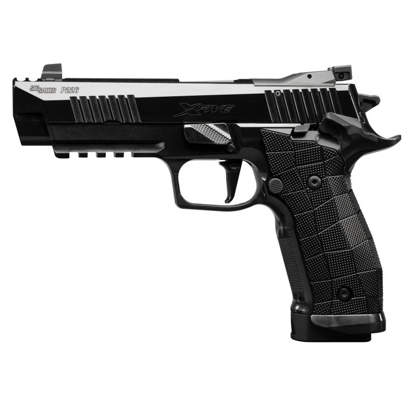 P226, XFIVE Reserve, Semi-automatic, Single Action Only, Metal Frame Pistol, Full Size, 9MM, 4.4" Barrel, High Polish Finish, Optics Ready, Aluminum Grips, X-RAY3 3-Dot Tritium Sights, Compensator, 20 Rounds, 3 Magazines 226X5-9-CW-RES