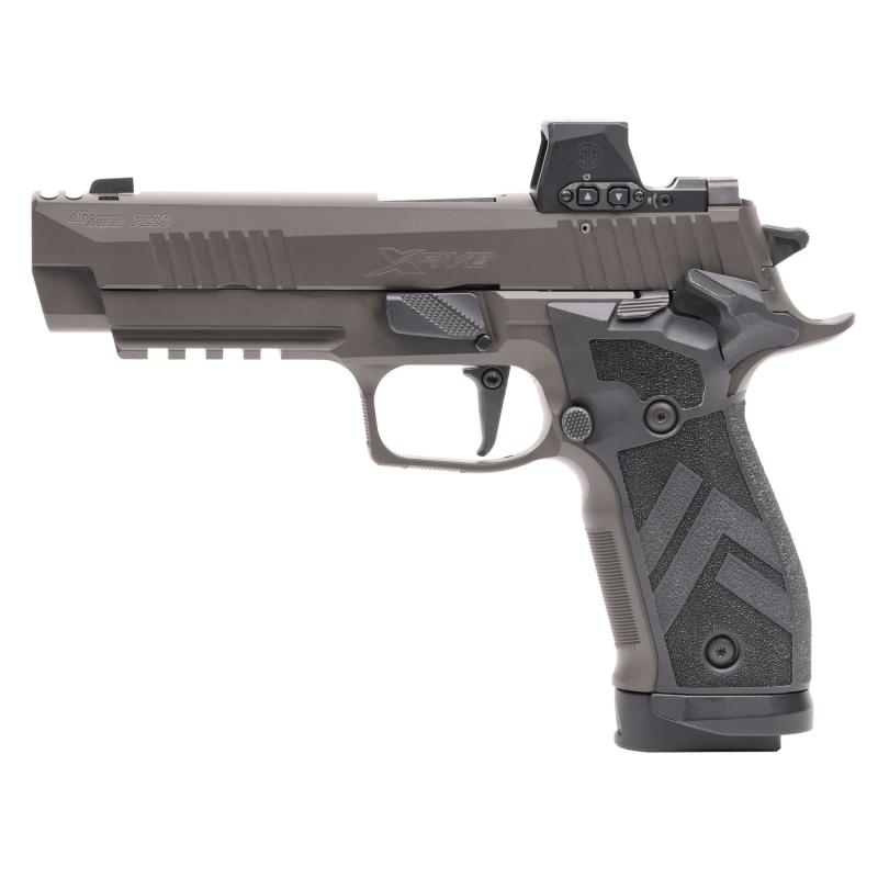 P226, XFIVE Legion, Hammer Fired, Single Action Only, Alloy Framed Pistol, Full Size, 9mm, 4.4" Barrel, Cerakote Finish, Legion Gray, ROMEO-X Reflex Sight, Two Port Optics Ready Stainless Steel Slide With Integrated Expansion Chamber, Legion Pattern Blac