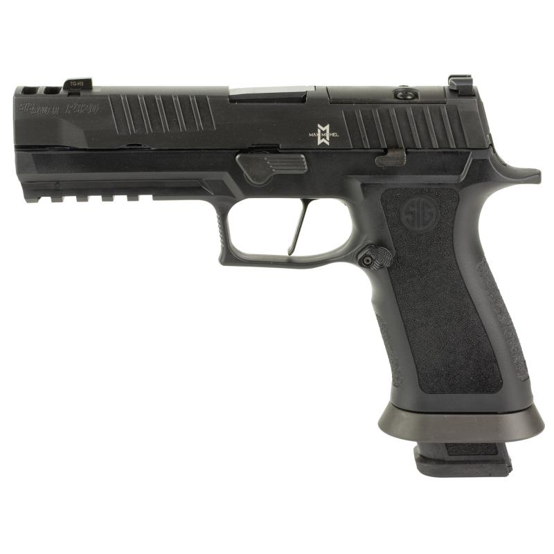 P320 Max, Striker Fired, Semi-automatic, Striker Fired, Polymer Frame Pistol, Full Size, 9MM, 3.9" Two Port Slide Integrated Expansion Chamber, DLC Finish, Black, Flat Blade Trigger, Springer Precision Magazine Catch, XRay Day/Night Sights, Optics Ready,