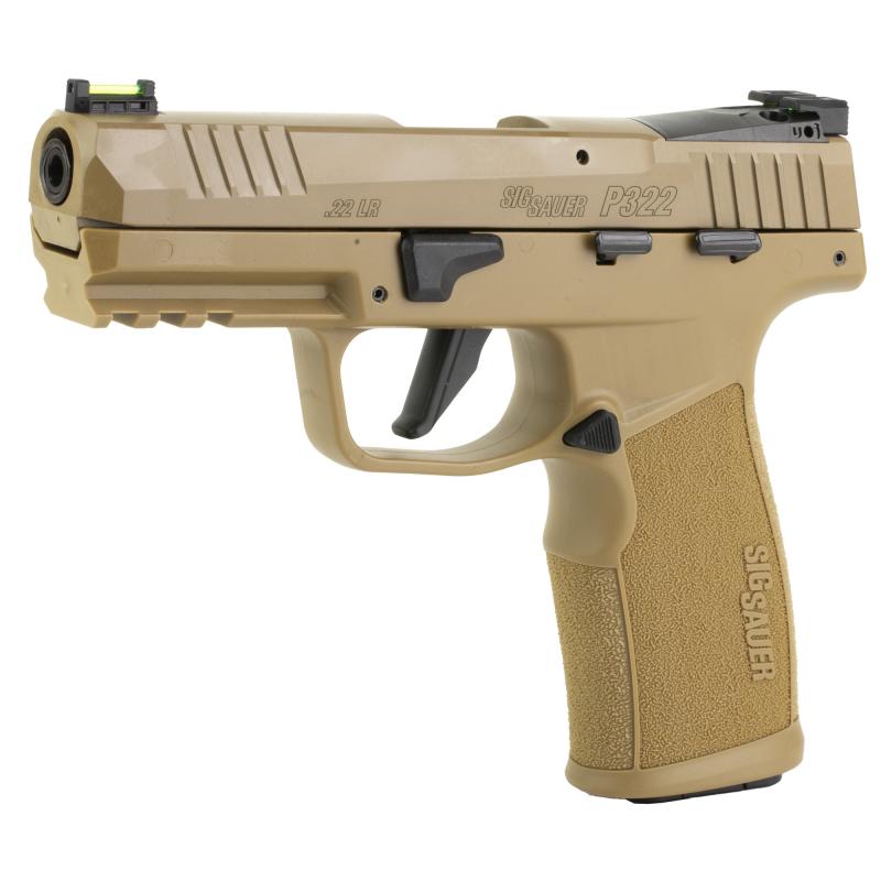 P322 TACPAC | 22 LR, 4" Barrel, Coyote, Manual Safety, Adjustable Fiber Optic Sights, 3 Mags, Optic Ready, Threaded Barrel Adapter, 20 Rounds, 322C-COY-TAC, Semi-automatic, Single Action Only, Polymer Frame Pistol, Full Size