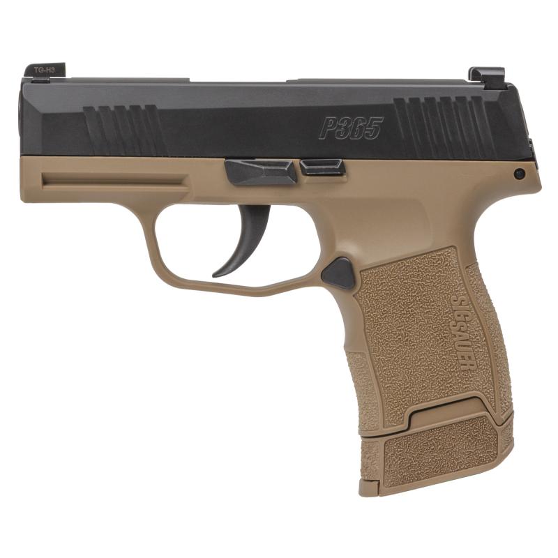 P365, TALO, Tacpac, Striker Fired, Semi-automatic  Polymer Frame Sub-Compact, 9MM, 3.1" Barrel, Black Slide, Coyote Frame, Optic Ready, XRAY3 Night Sights, Ambi IWB/OWB Holster, 3 Magazines, (2) 12-Round and (1) 15-Round 365-9-RTXR3P-C-TACPAC