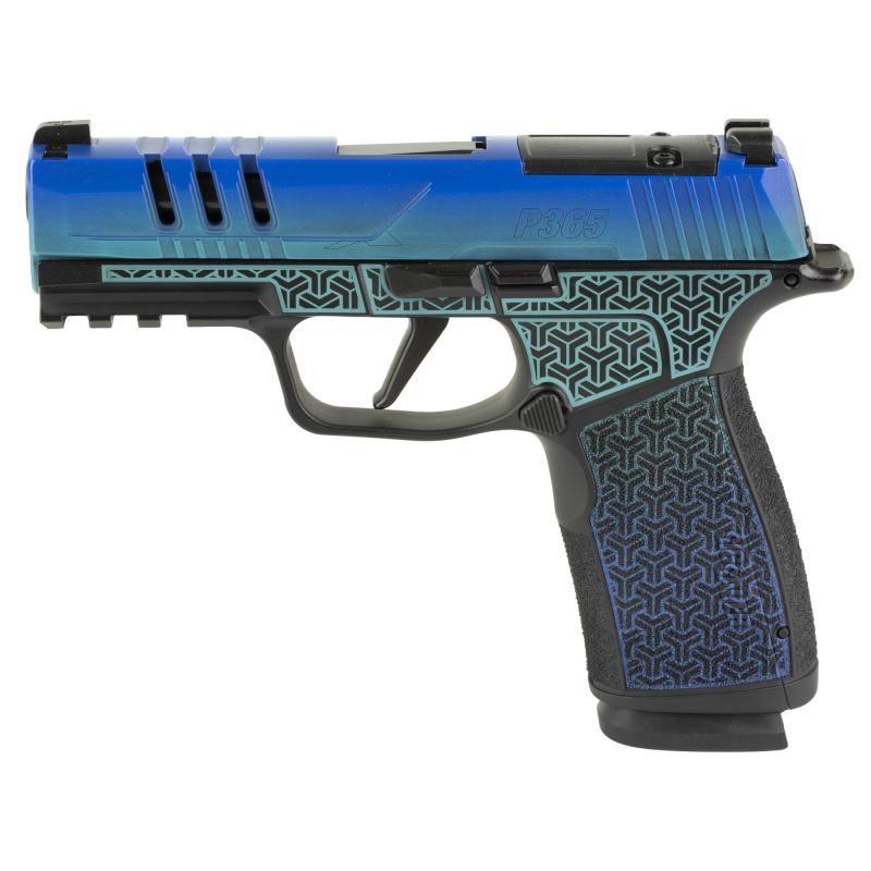 P365, XMacro, Striker Fired, Semi-automatic, Polymer Framed Pistol, Sub-Compact, 9MM, 3.7" Barrel, Cerakote Finish, Galactic June Bug, XRAY3 Day/Night Sights, Optic Ready, 17 Rounds, 2 Magazines 365XCA-9-JUNEBUG