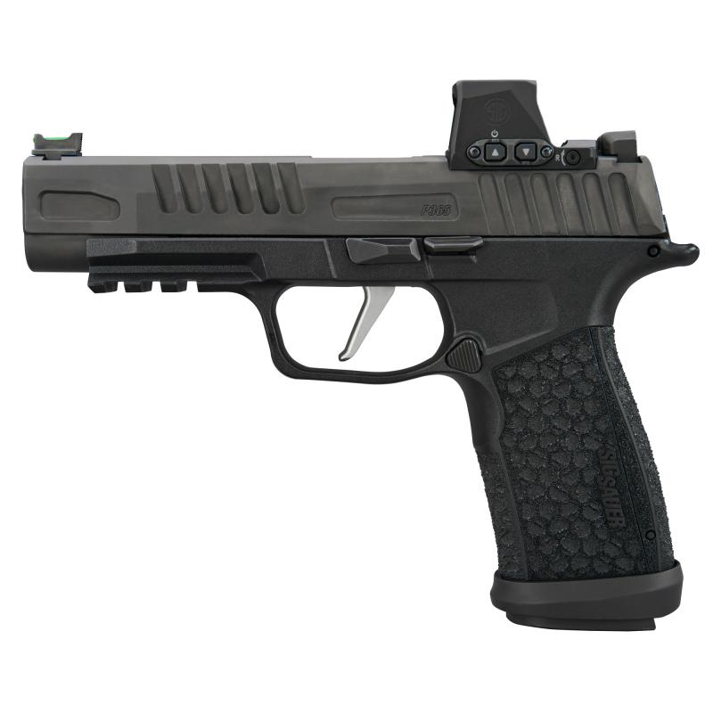 P365 Fuse, Striker Fired, Semi-automatic, Polymer Frame Pistol, Compact, 9MM, 4.3" Barrel, Cerakote Finish, Black, Sig Sauer Romeo-X Compact Red Dot, Sig Sauer LXG Grip, Fiber Optic Front Sight, Black Serrated Rear Sights, 3 Magazines, (2)-21 Round Magaz