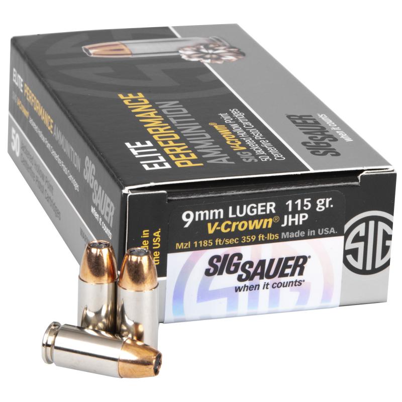 Elite Performance V-Crown 9mm 115 Grain Jacketed Hollow Point Box of 50 Rounds