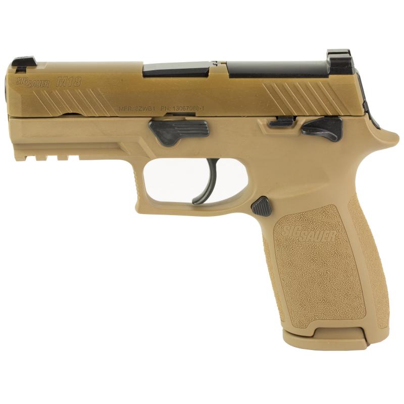 P320 Carry M18, Striker Fired, Semi-automatic, Polymer Frame Pistol, Compact, 9MM, 3.9" Barrel, PVD Finish, Coyote, SIGLITE Night Sights, Manual Safety, Optics Ready, 3 Magazines, 10 Rounds M18-9-CSS-MS-10