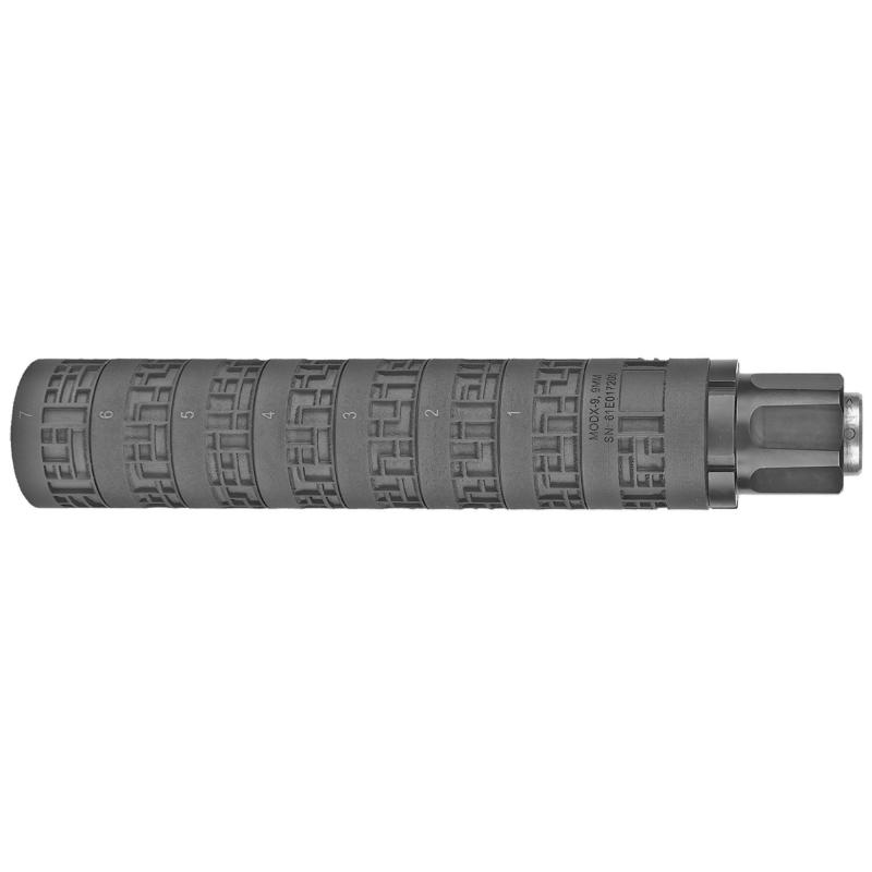 MODX-9, Modular Suppressor, 9MM, 7.5" Length, 1.35" Diameter, 8 oz, Gray Color, Titanium/Stainless Steel, 1/2x28 and M13.5x1LH, Includes Fixed Barrel Spacer for use with Carbines MODX-9