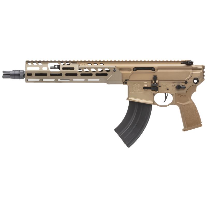MCX SPEAR-LT, Semi-automatic Pistol, 7.69X39, 11.5" Barrel, Anodized Finish, Coyote, Flat Blade Match Trigger, 10" Lightweight Ergonomic M-LOK Handguard, Ambidextrous Controls, 28 Rounds, 1 Magazine, No Brace