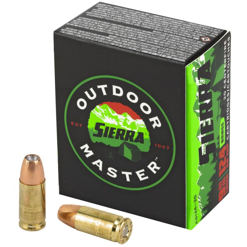 Outdoor Master, 9MM, 124Gr, Jacketed Hollow Point, 20 Round Box A8124--20