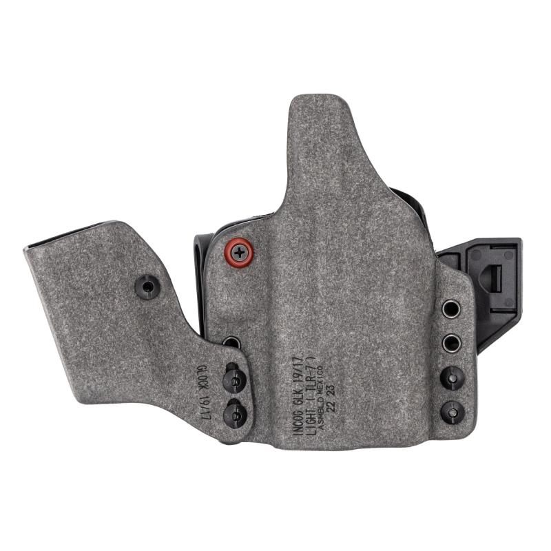 INCOG-X, Joint Collaboration with Haley Strategic, Inside the Waistband Holster, For Glock 17/19 with Light, Integrated Magazine Caddy, Microfiber Suede Wrapped Boltaron Construction, Black, Right Hand INCOG-0-835-A-7-CX1-61-MC