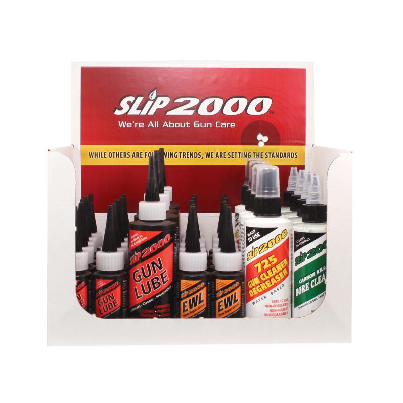 36 Piece Counter Display, 12 Units #60001 1oz. Gun Lube, 4 Units #60006 4oz. Gun Lube, 12 Units #60317 1oz. EWL, 4 Units #60200 4oz. 725 Gun Cleaner/Degreaser, 4 Units #60104 4oz. Carbon Killer Bore Cleaner 60032